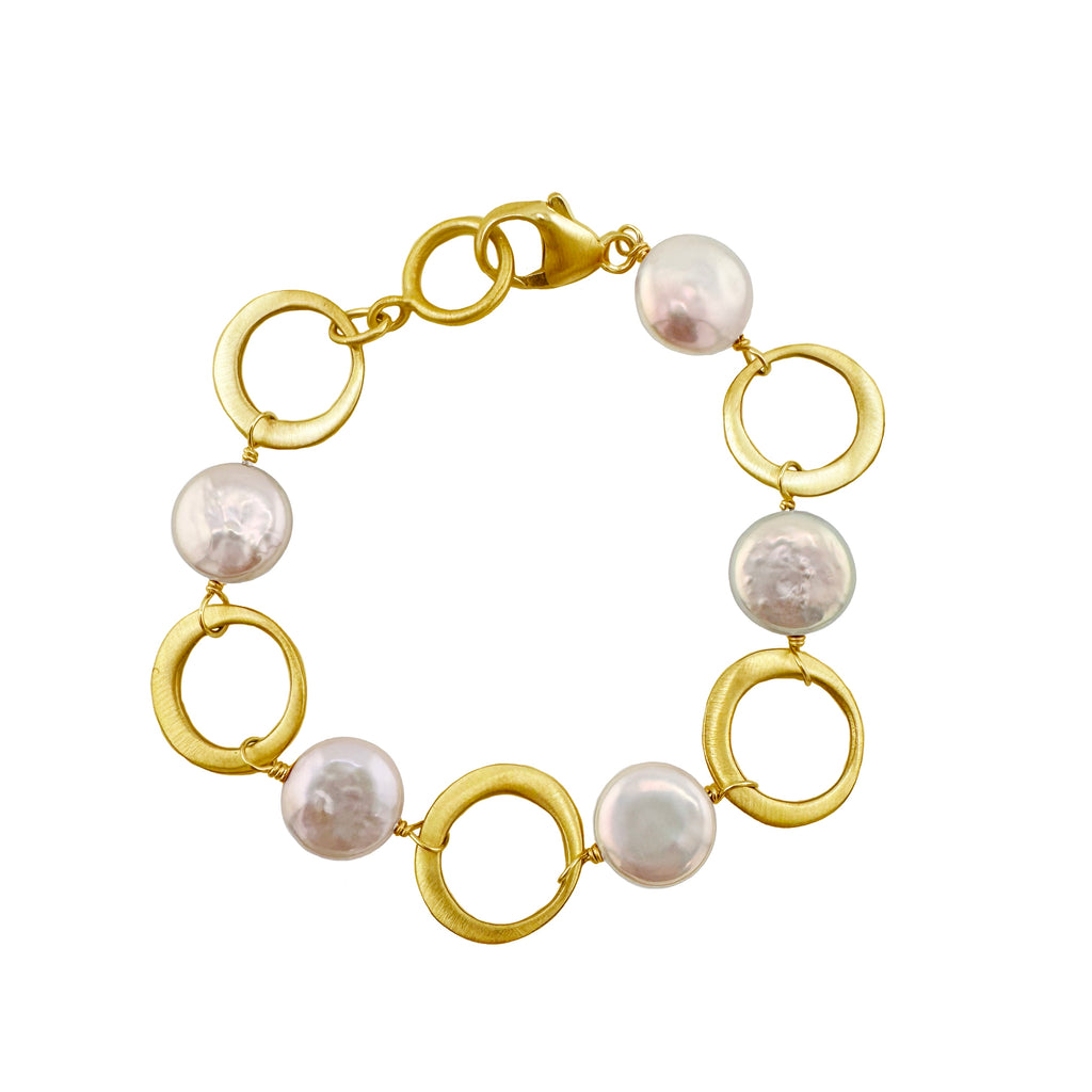 Circles w. Pink Pearls Bracelet in gold vermeil
