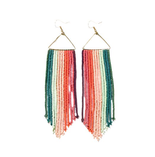 Emilie Vertical Stripe Beaded Fringe Earrings in port front facing