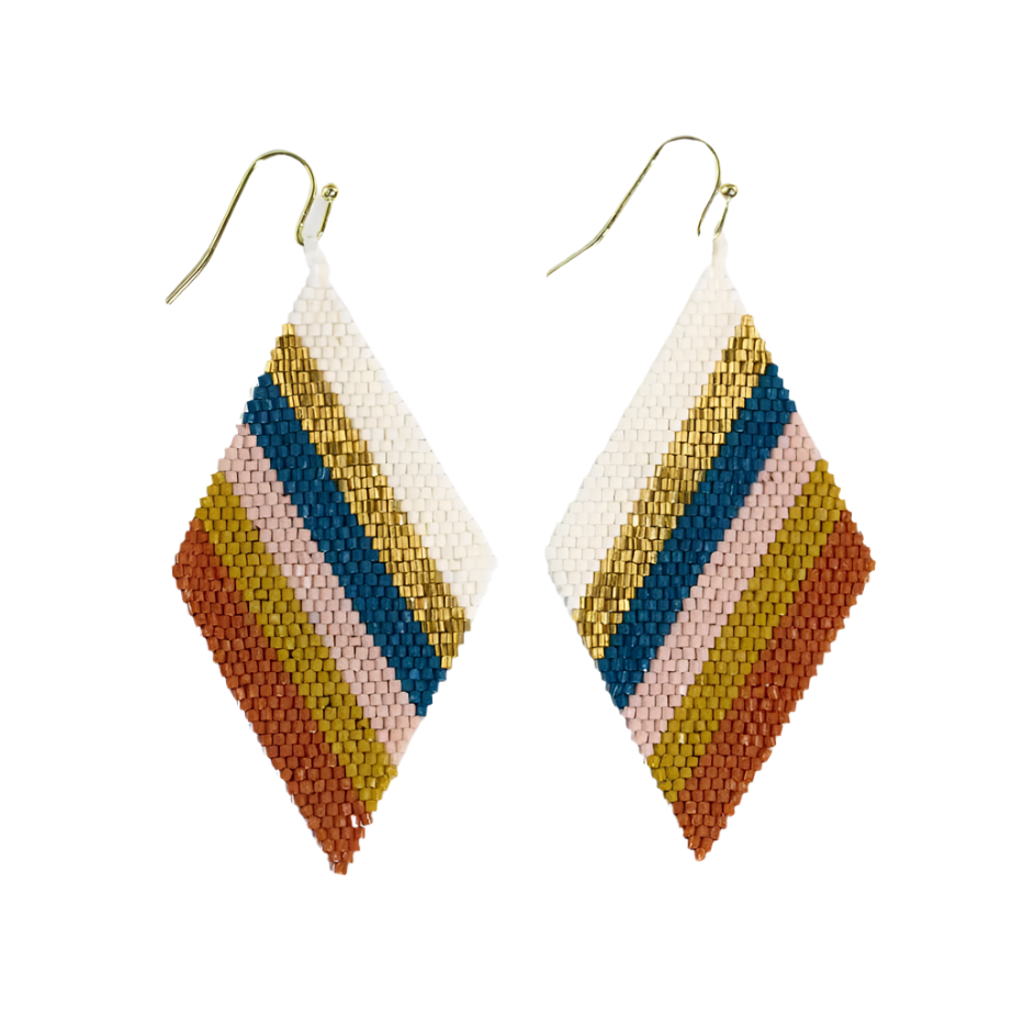 Frida Diagonal Uniform Stripe Beaded Earring in desert front view