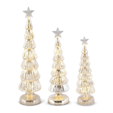 3 Gold Mercury Glass LED Hobnail Tree 