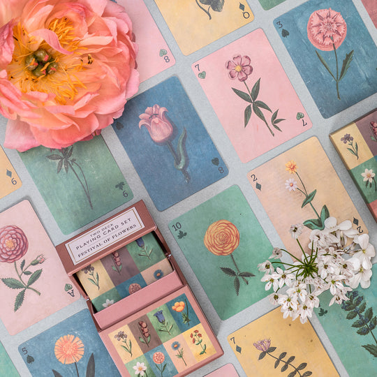 festival of flowers playing cards out of box