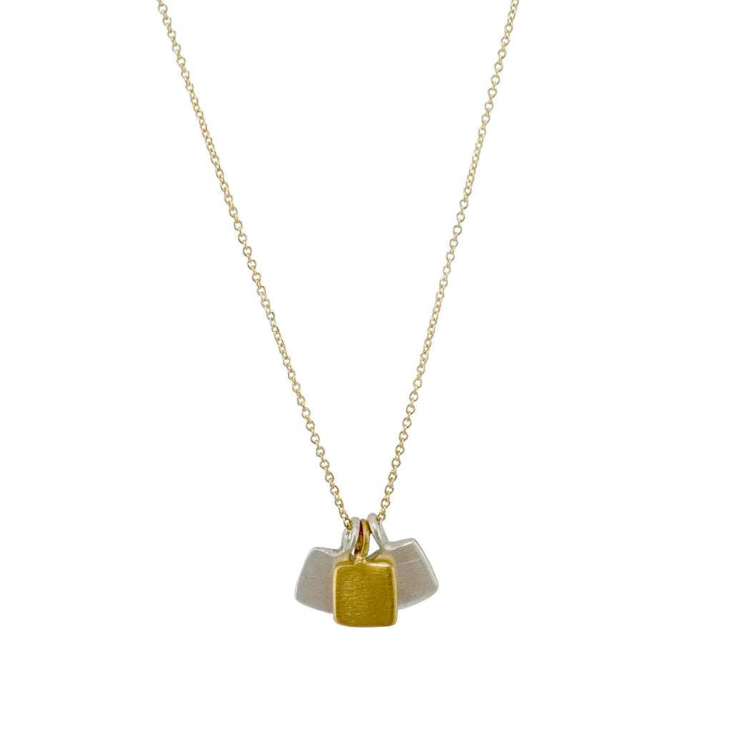 three tiny squares necklace in silver and vermeil