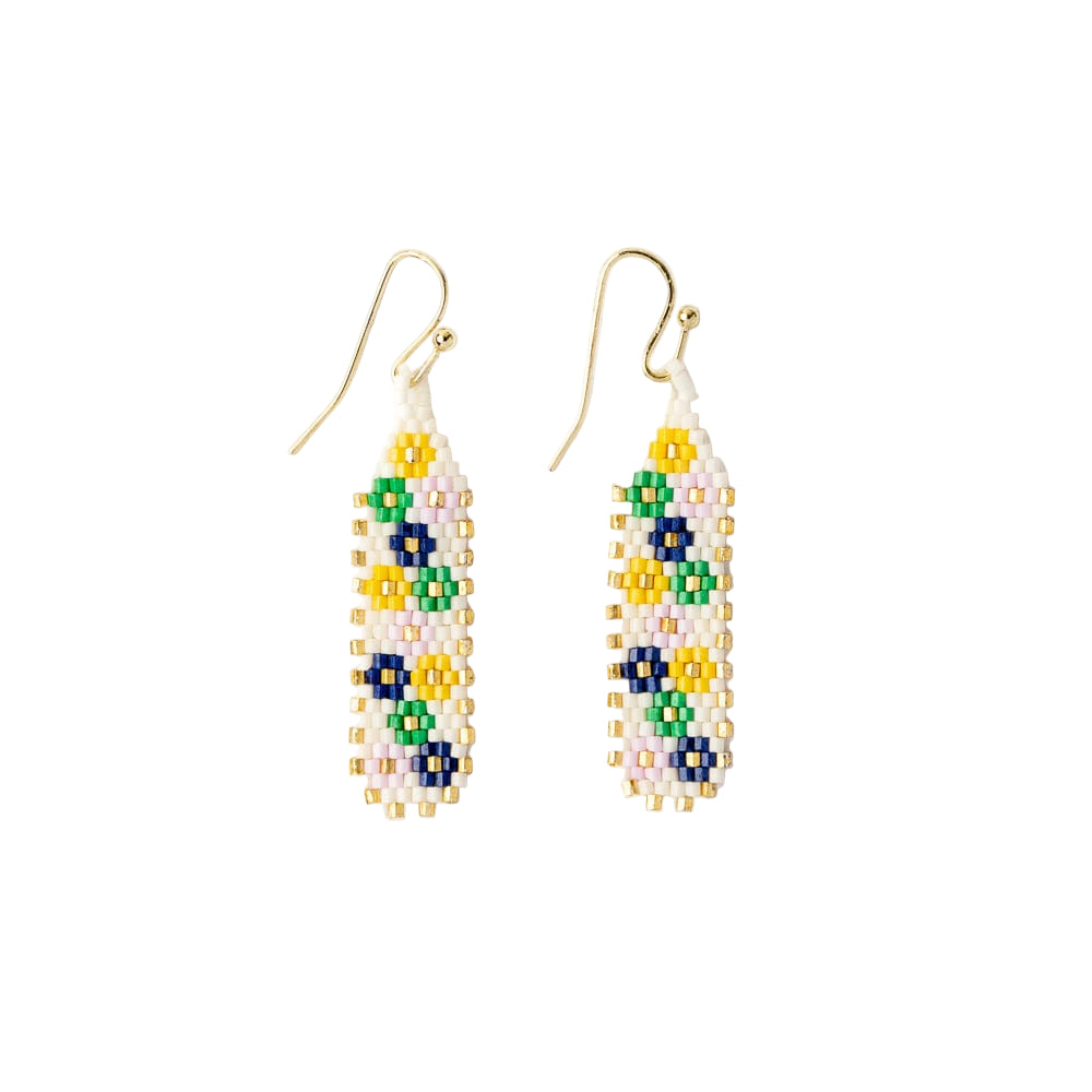 Beaded earrings with floral patterns on a white background