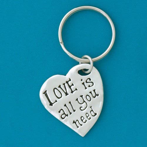 Love Is All you need pewter heart shaped Keychain