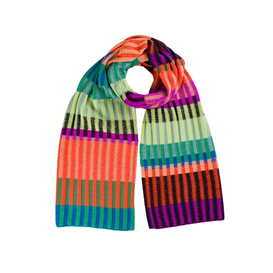 Colorful striped soft acrylic scarf on a white background