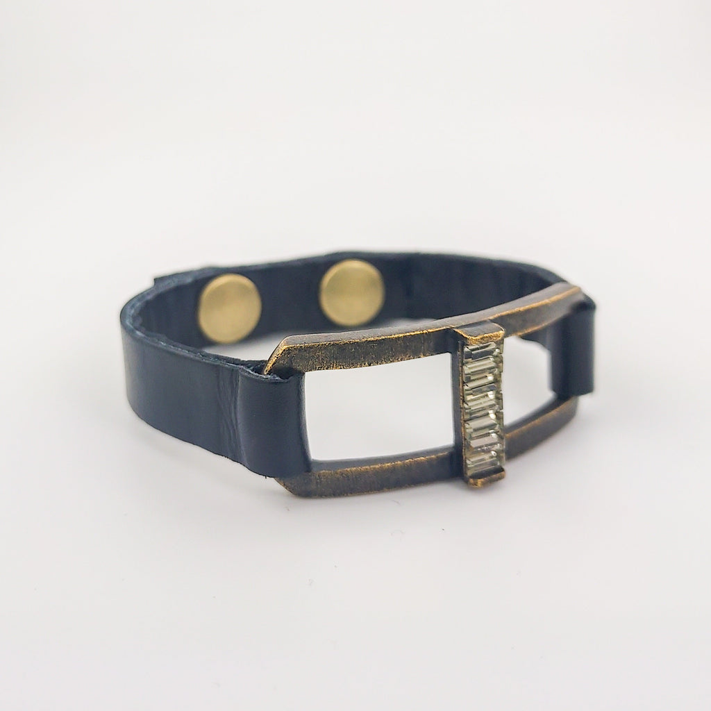 Open Rectangle Baguette Bar Bracelet over off white background