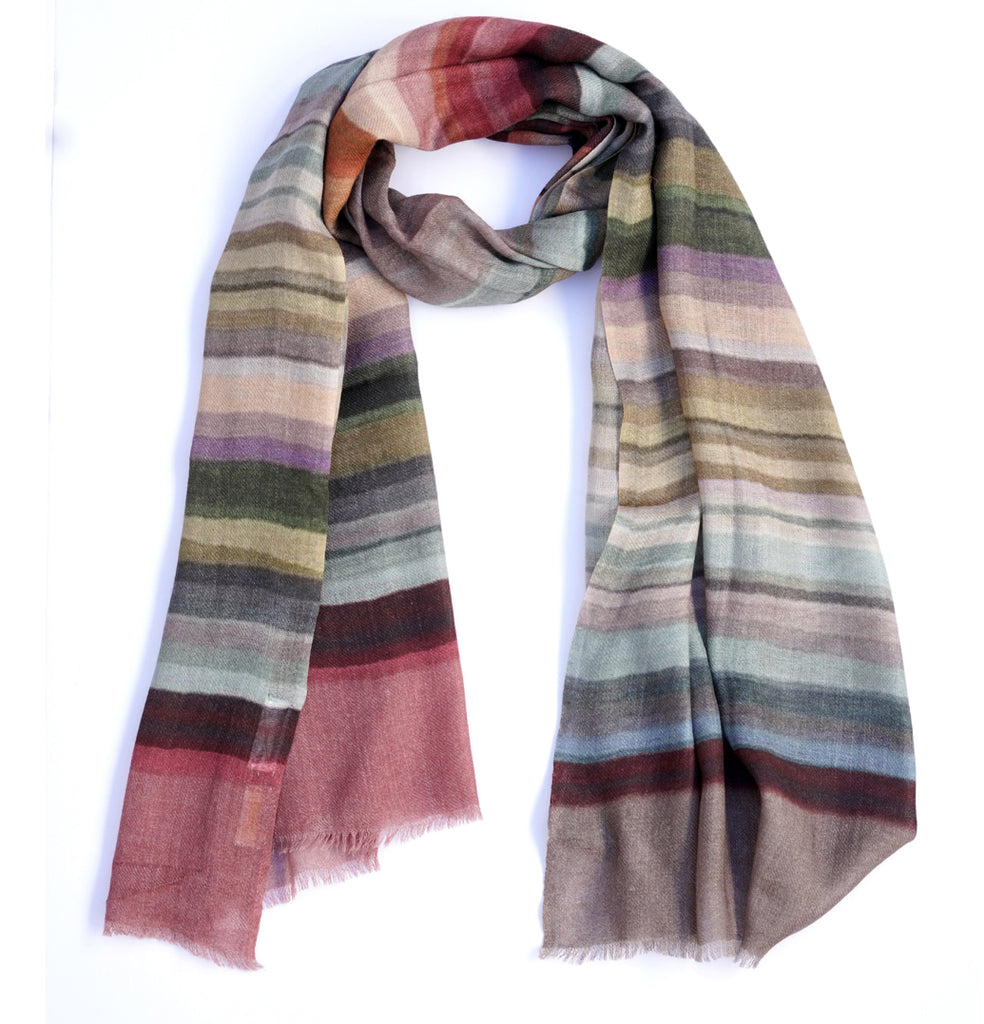 Multicolored striped scarf on a white background