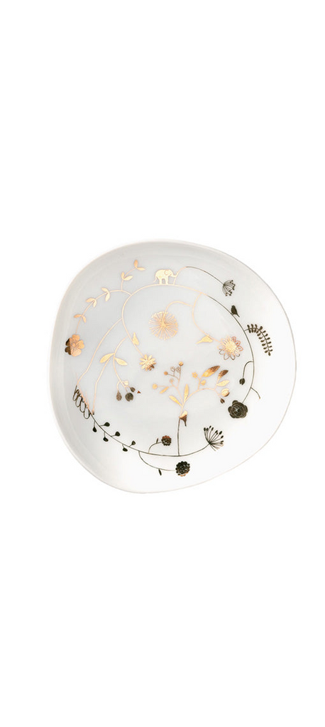 Decorative balloon with gold and black designs on a white background