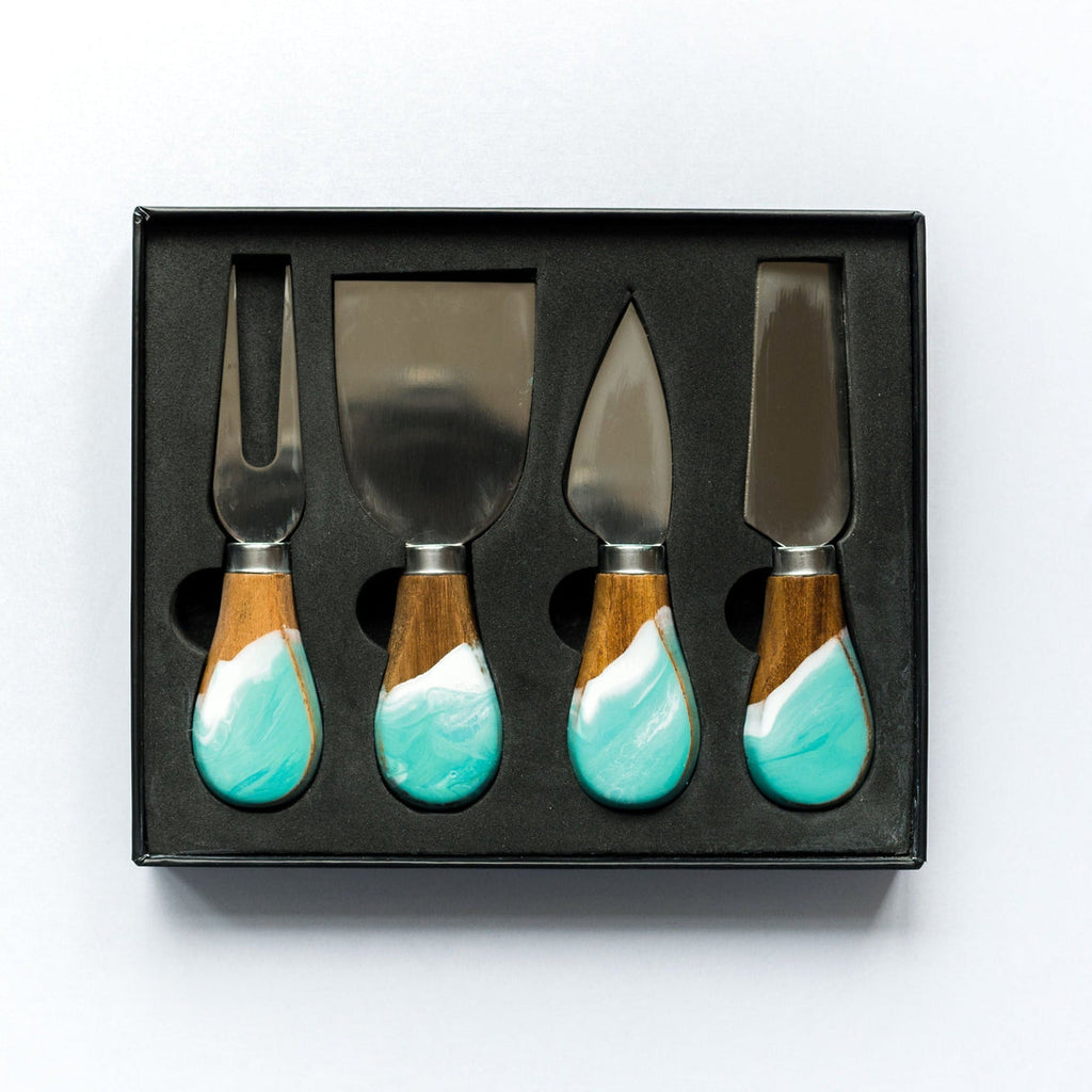 Resin Coated Cheese Knife Set - Caribbean Blue design