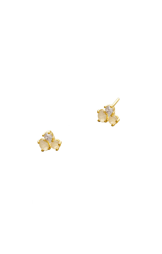 Gold earrings with gemstones on a white background