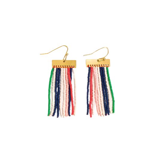 Scout Rectangle Hanger Solid Vertical Stripes Beaded Fringe Earrings St. Tropez front view