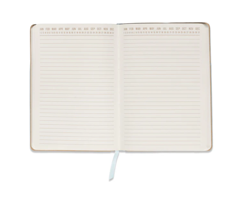 Open notebook with lined pages on a white background