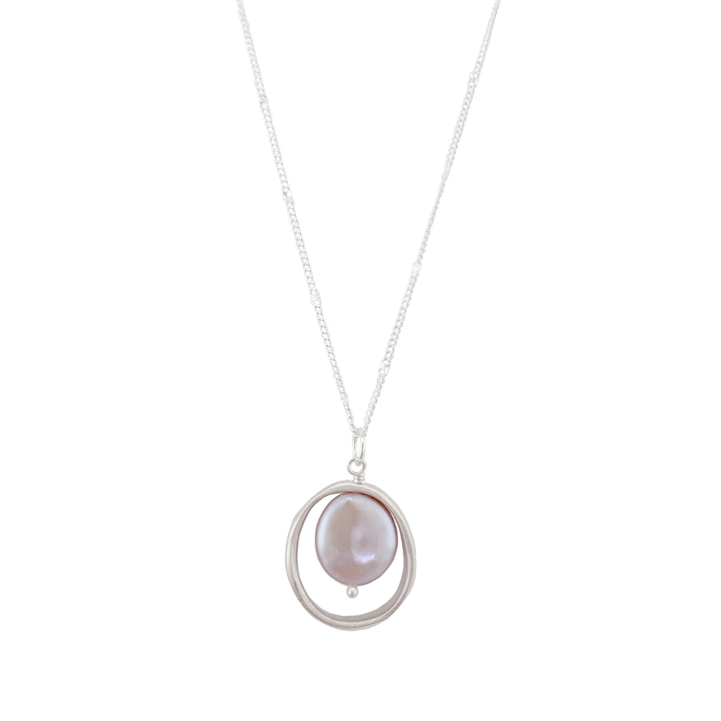 Silver Open Circle w. Pink Pearl Necklace