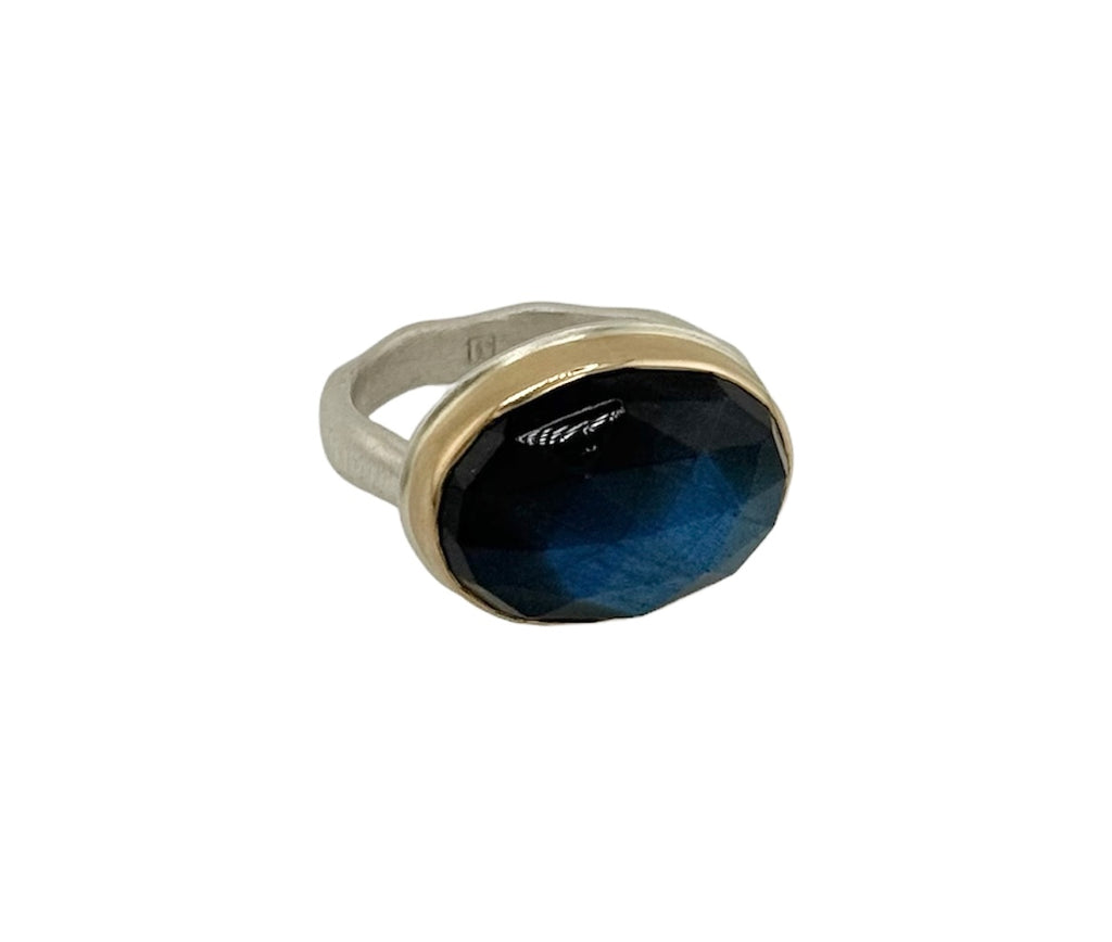 Small Oval Labradorite Ring side facing