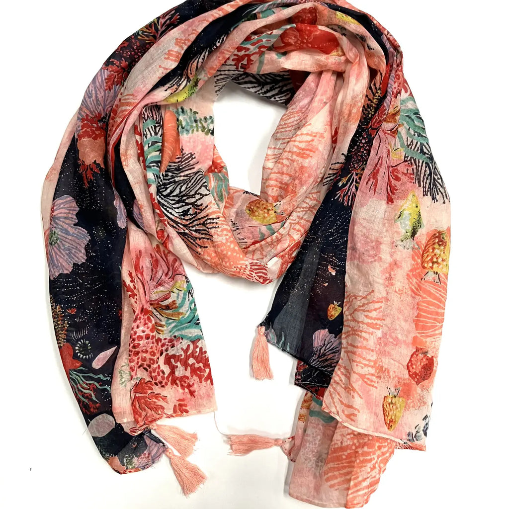 Multicolored floral scarf on a white background