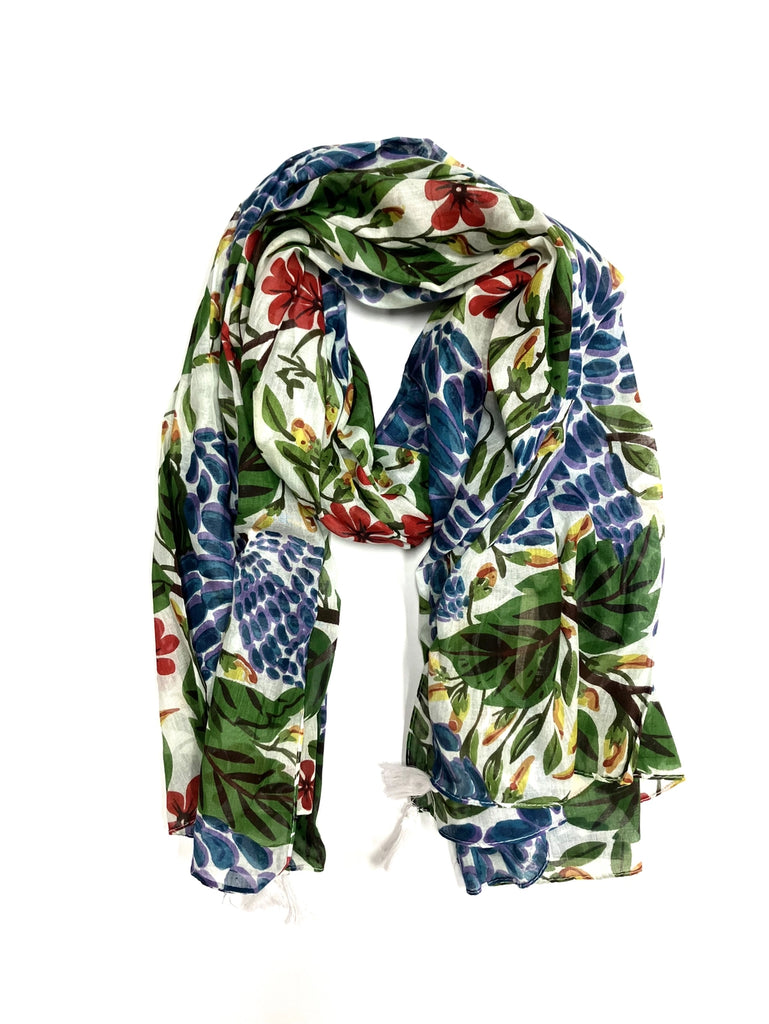 Colorful floral scarf on a white background
