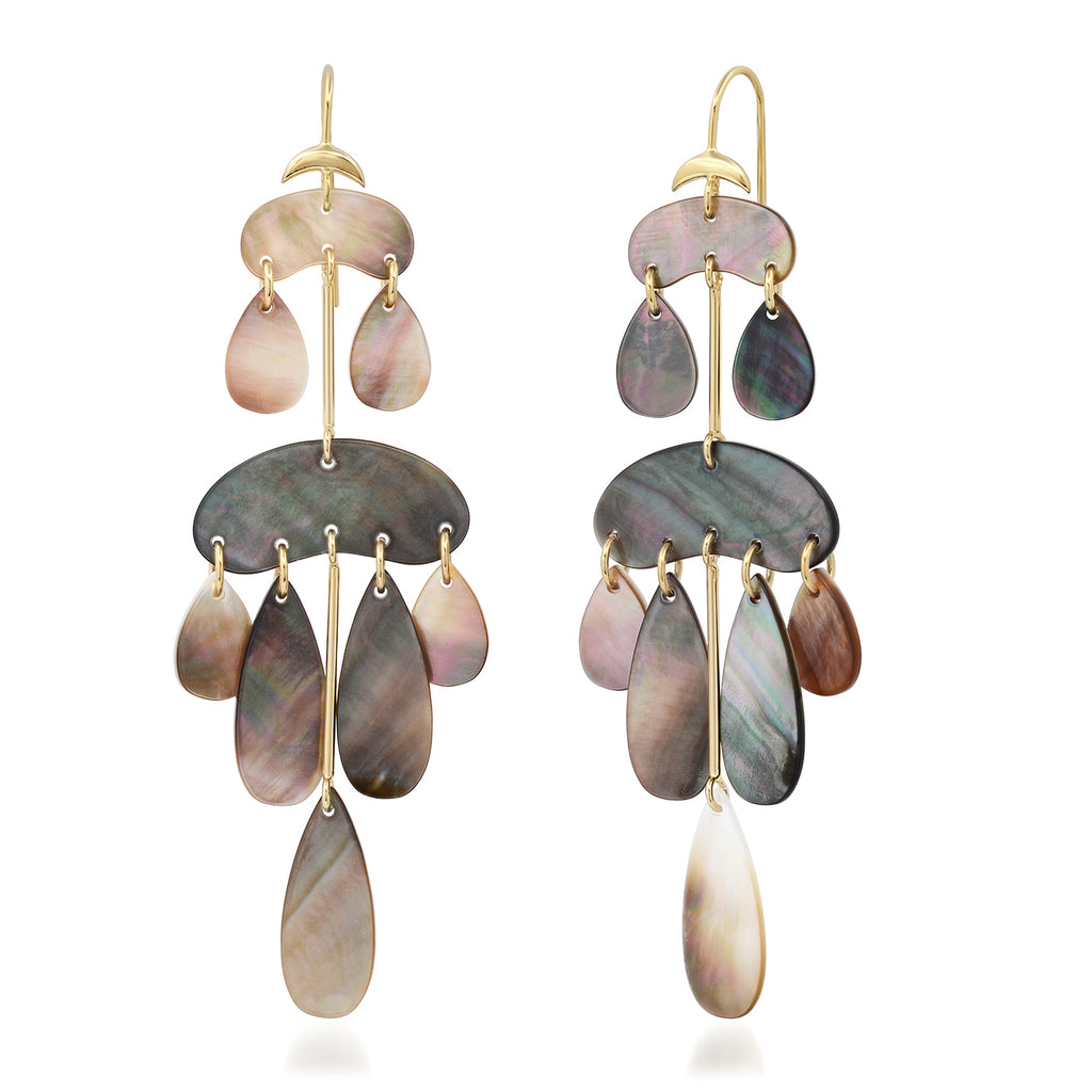 Multicolored teardrop earrings on a white background