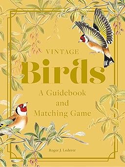 Book cover of 'Vintage Birds' with illustrations of birds and foliage on a yellow background.