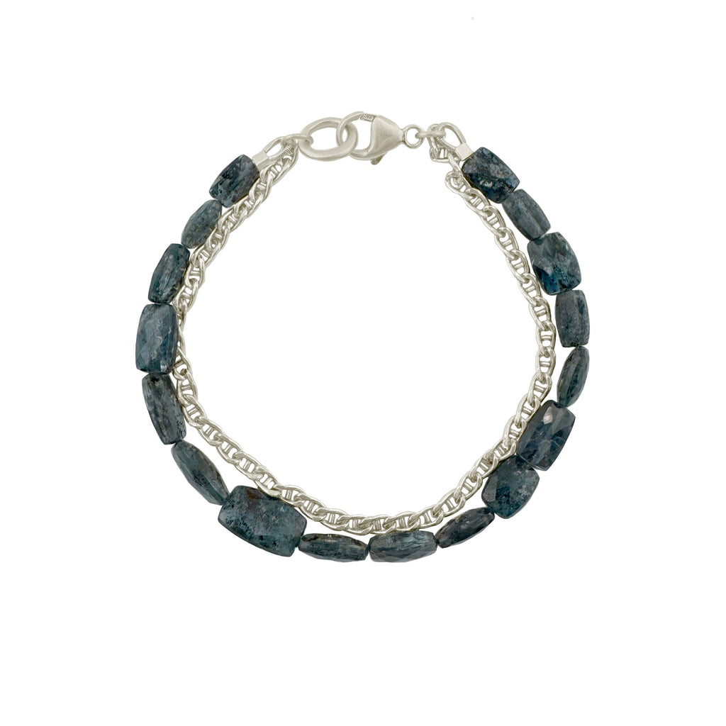 blue kyanite rectangles w. anchor chain bracelet in silver