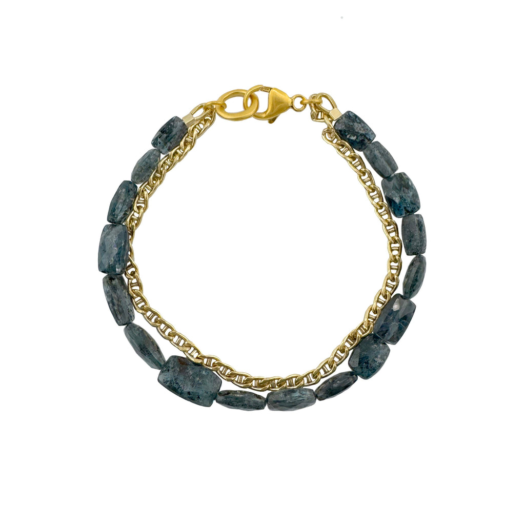 blue kyanite rectangles w. anchor chain bracelet in gold vermeil