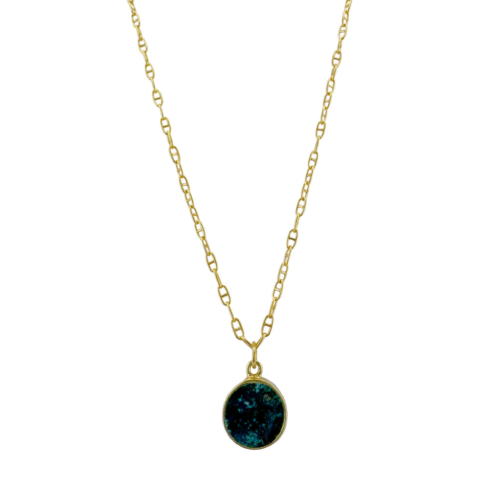 chrysocolla coin necklace in gold vermeil
