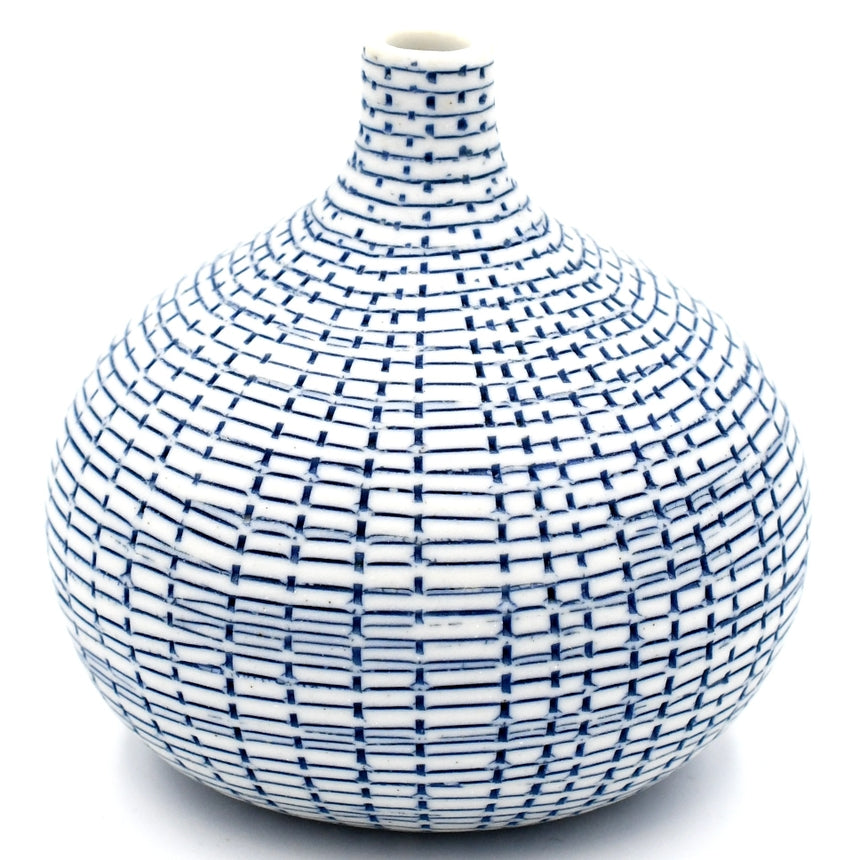 congo tiny vase white with blue multi-stripe