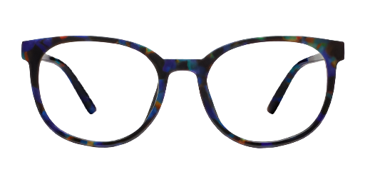 Multicolored eyeglasses on a white background
