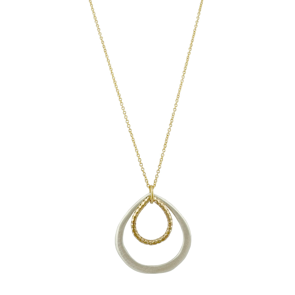 double drops w. texture. silver & vermeil necklace