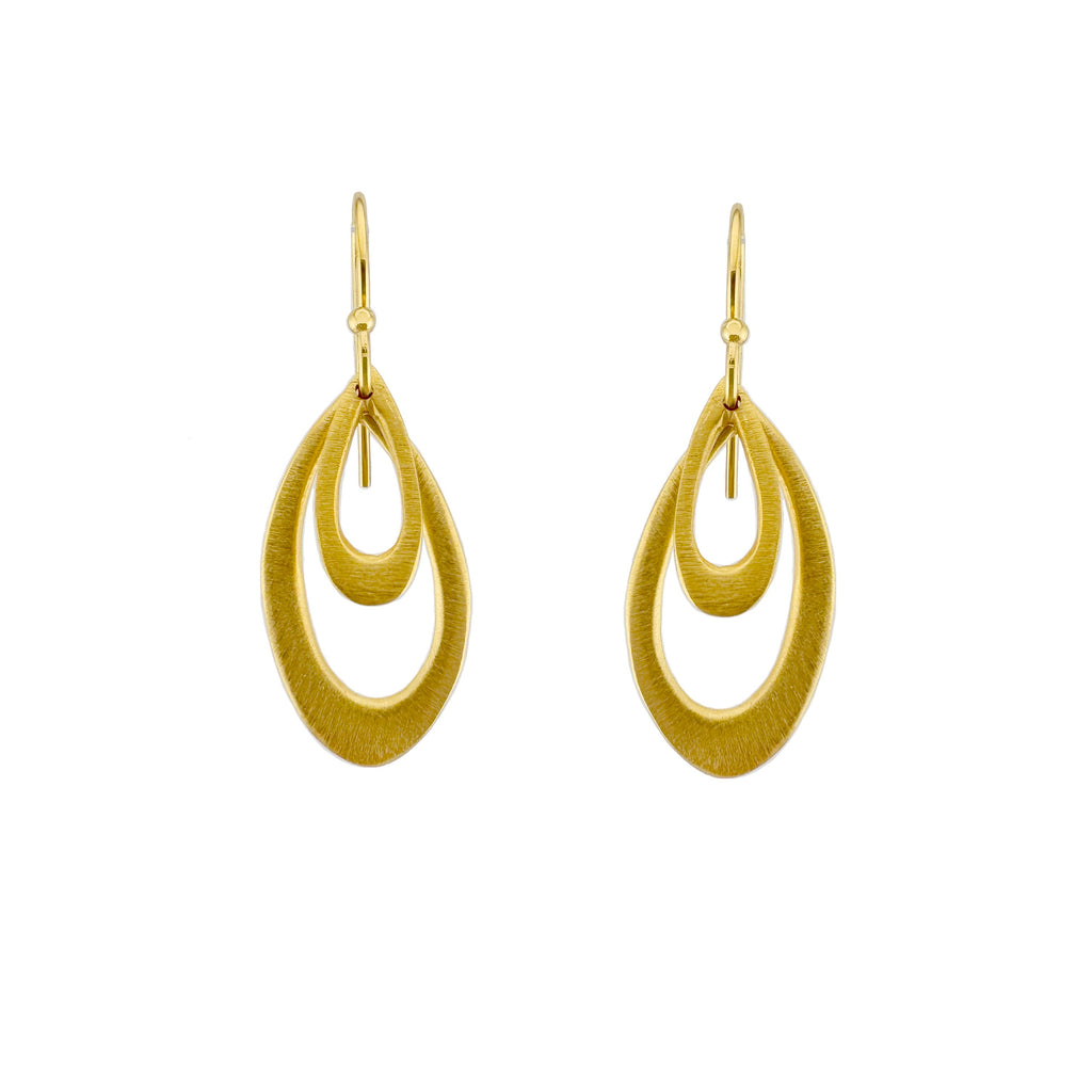 double leaf earrings in gold vermeil on a white background