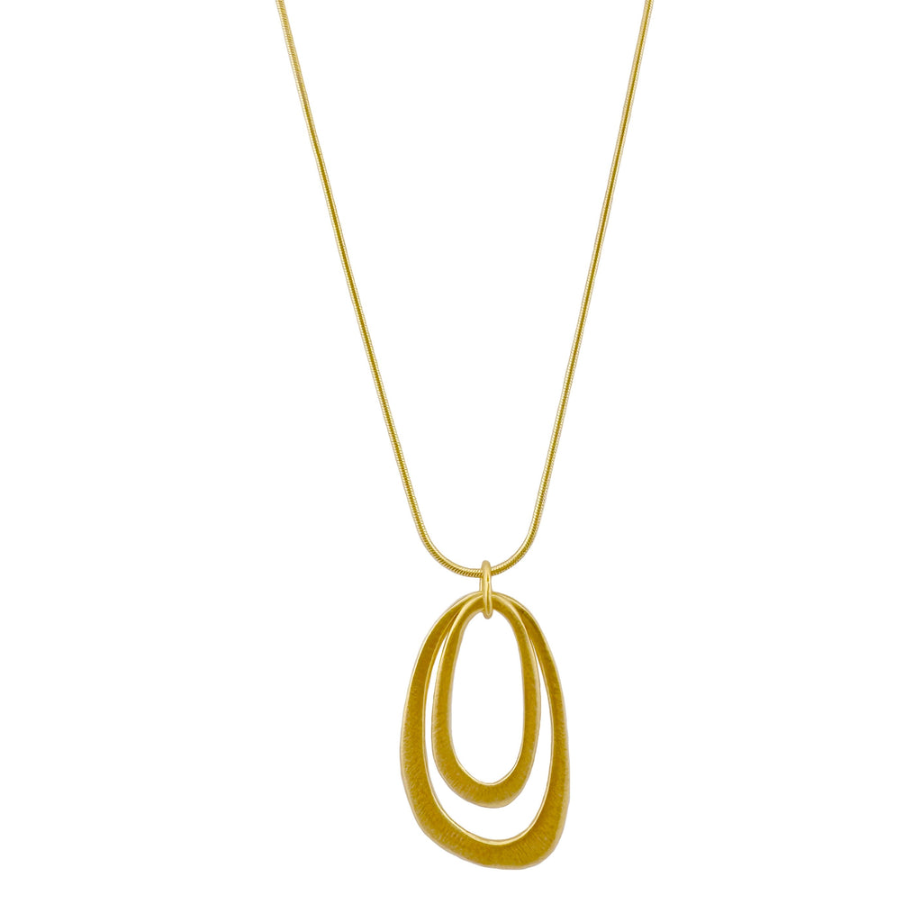 Gold necklace with a unique pendant on a white background