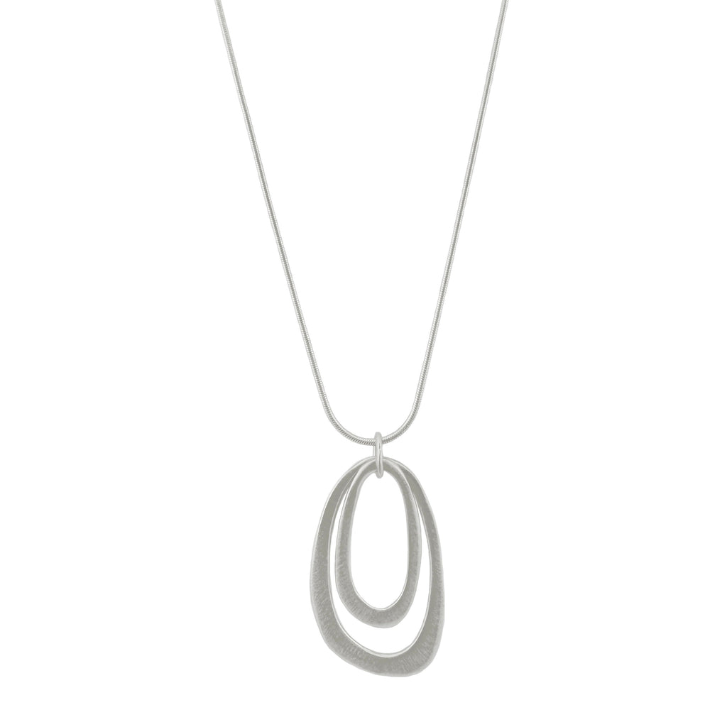 Silver necklace with a pendant on a white background