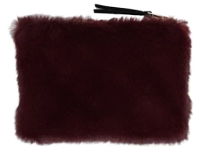 Fluffy dark brown pouch with a zipper on a white background