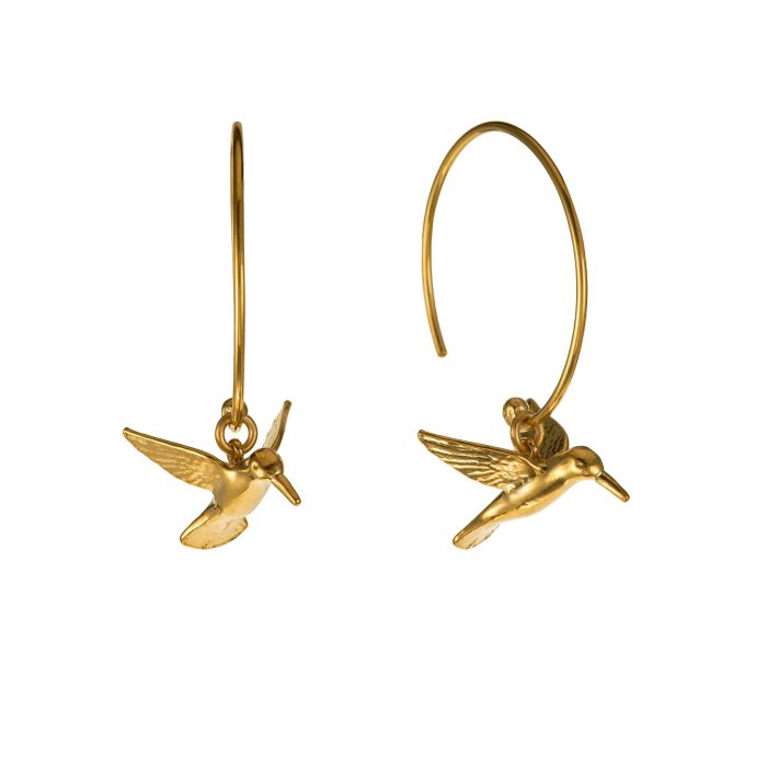 gold wire hoops with hummingbird attached