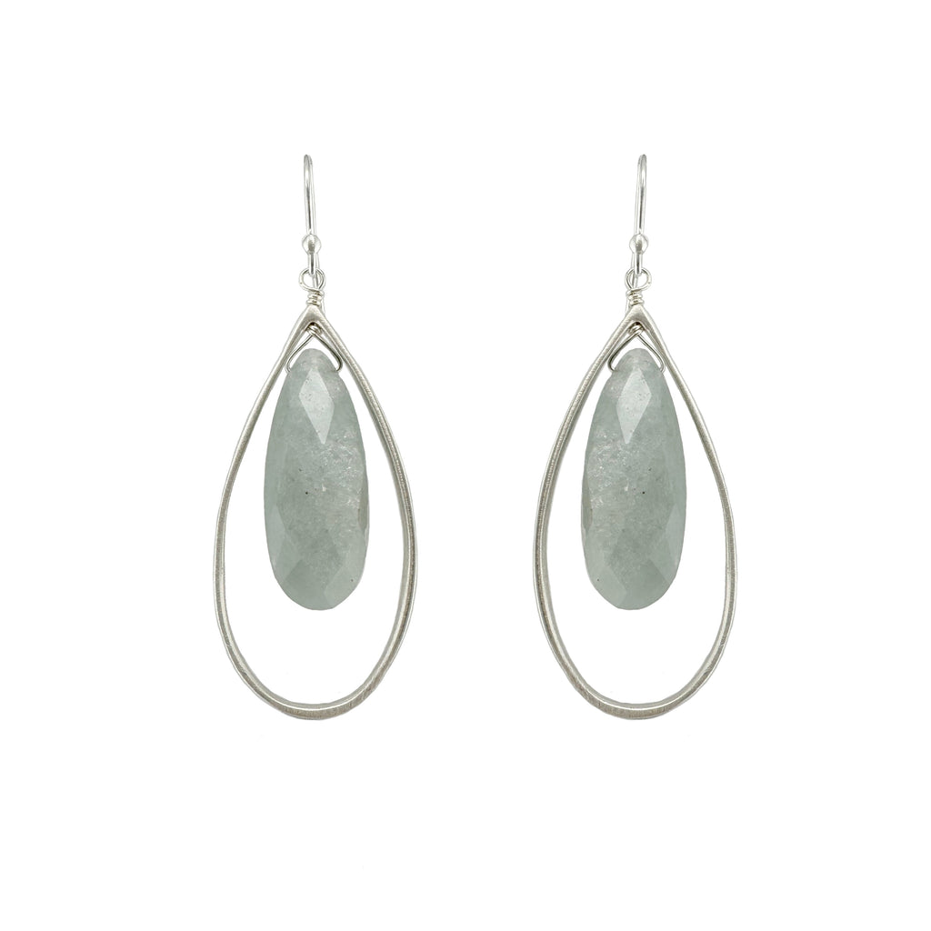 large open teardrop w. aquamarine earrings in silver
