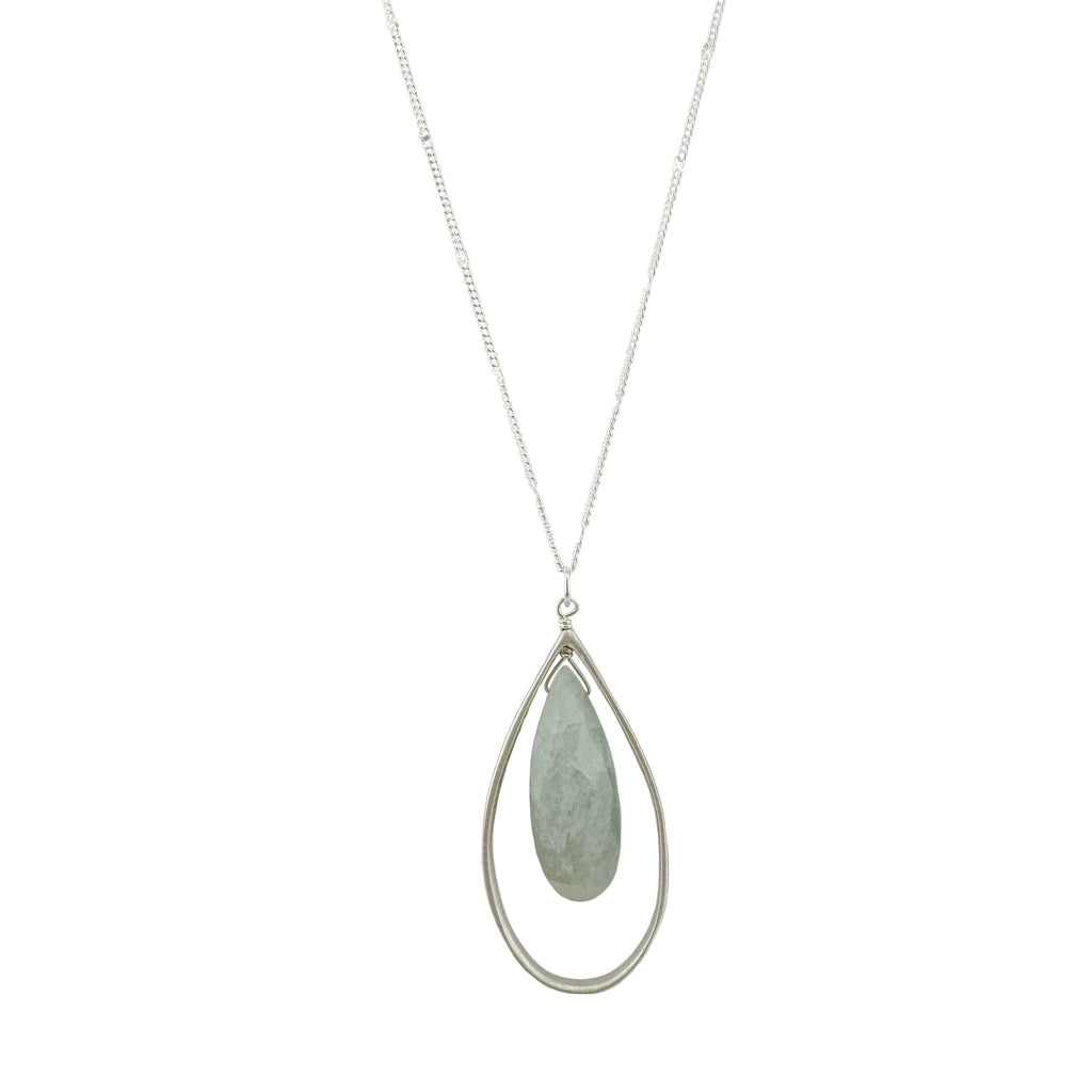 large open teardrop w. aquamarine necklace in silver