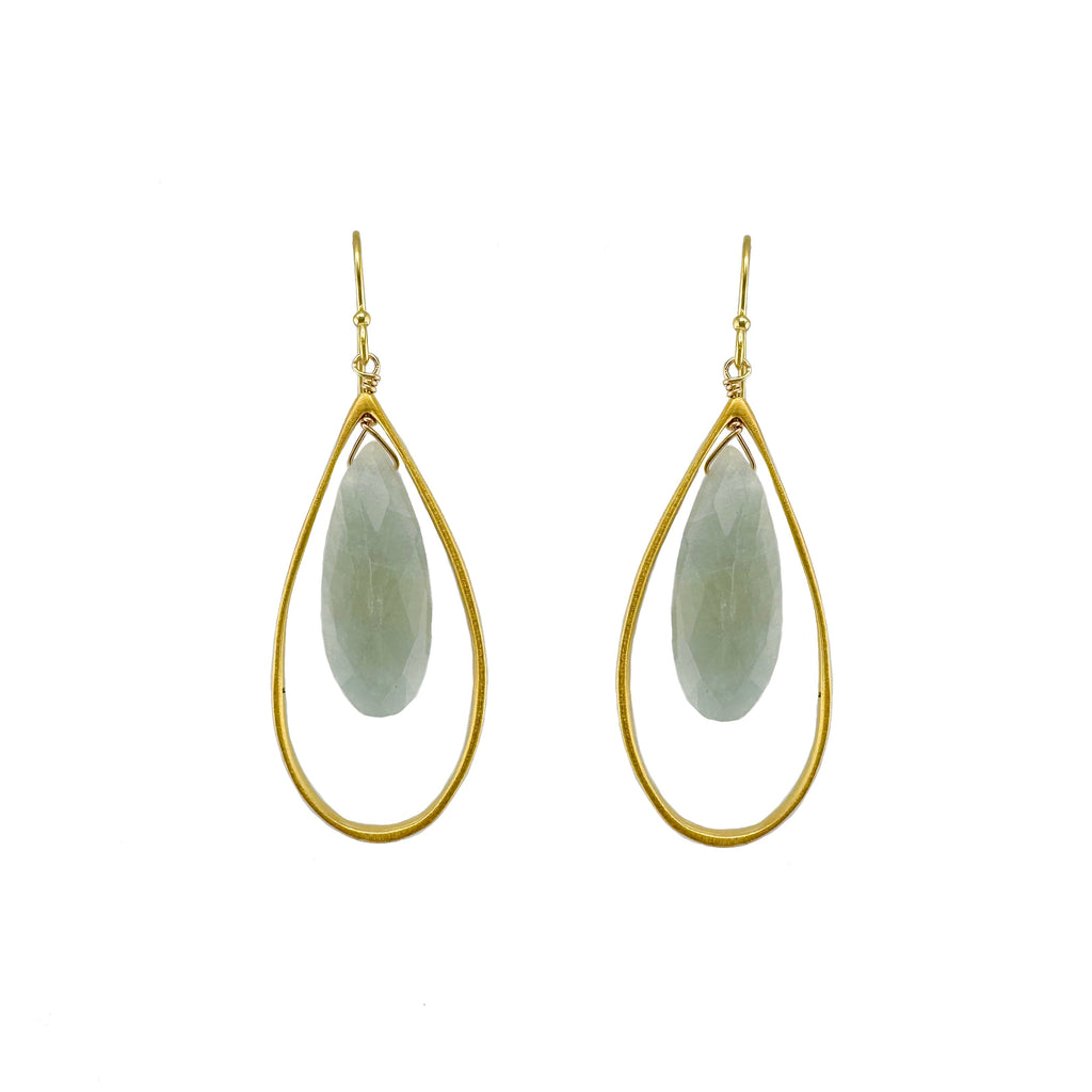 large open teardrop w. aquamarine earrings in gold vermeil