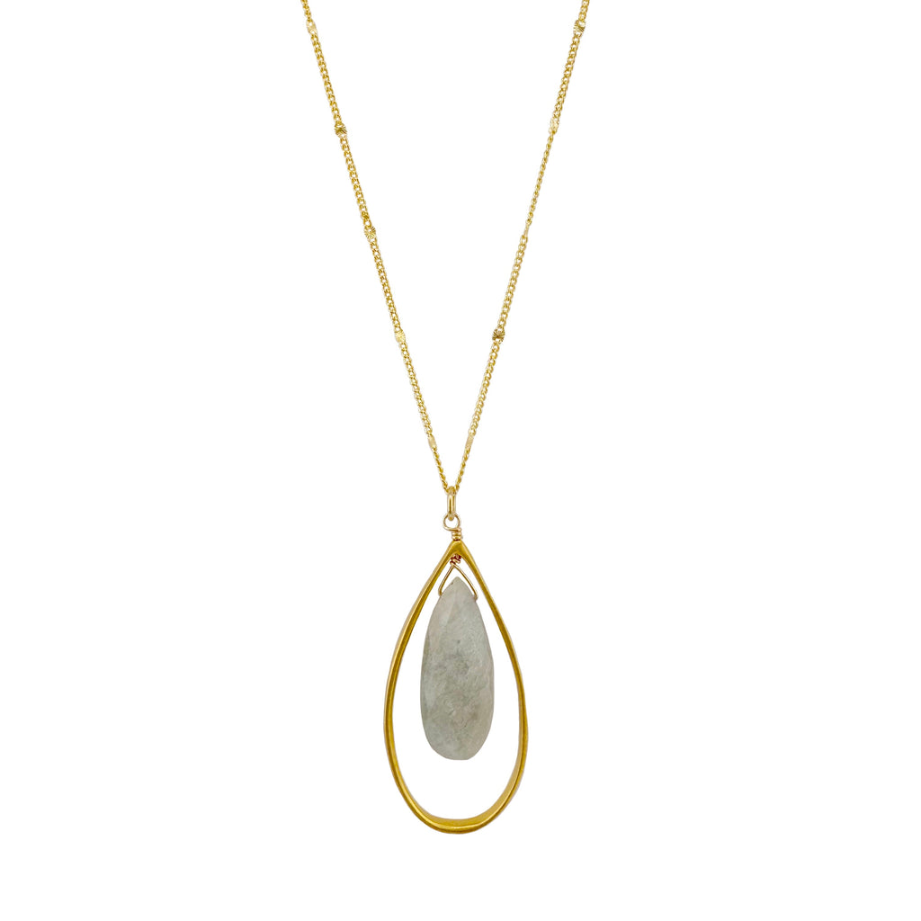 large open teardrop w. aquamarine necklace in gold vermeil