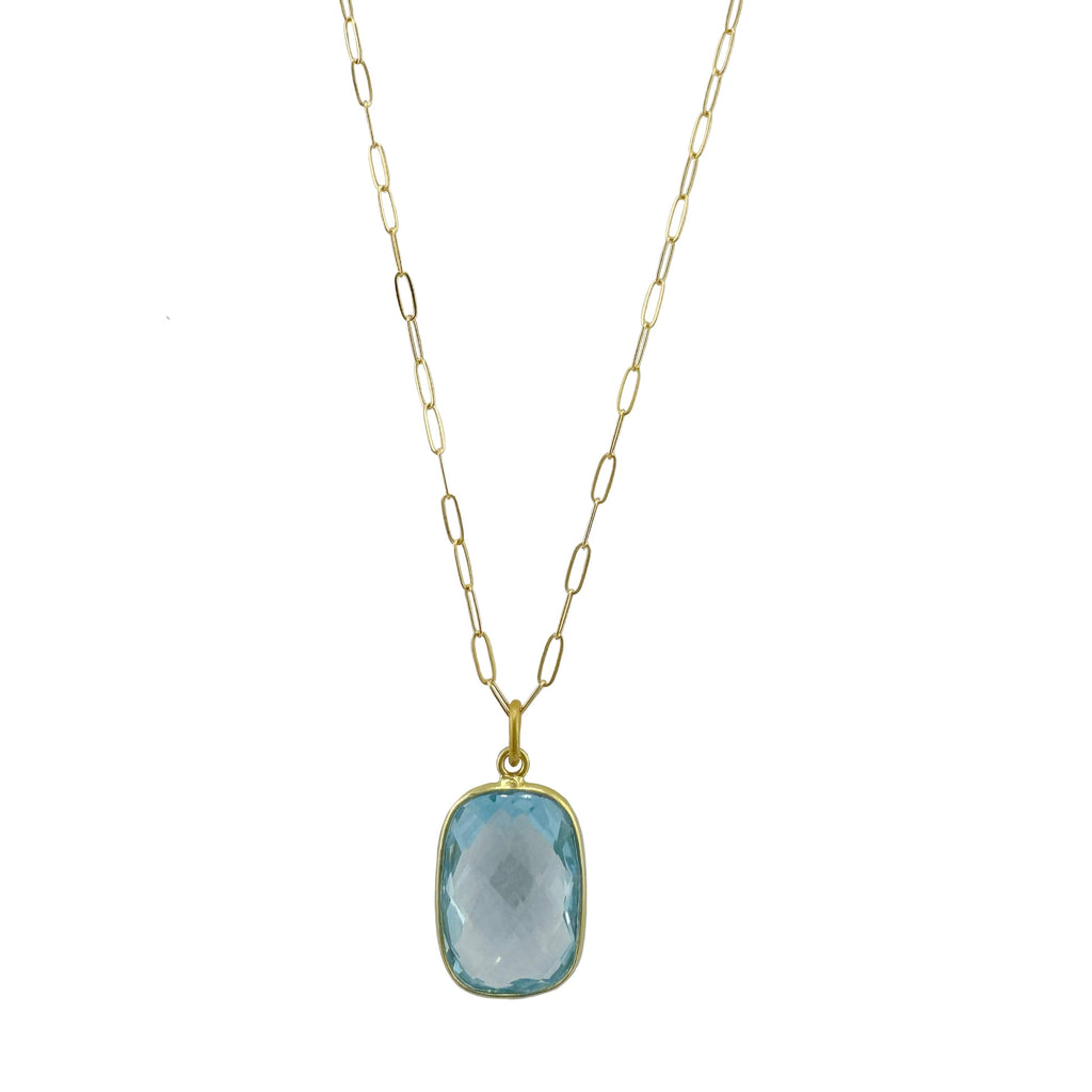 large swiss blue topaz necklace in gold vermeil