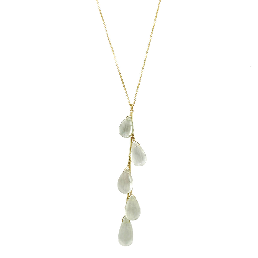 long green amethyst droplet necklace in gold fill