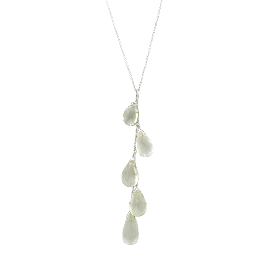 long green amethyst droplet necklace in silver