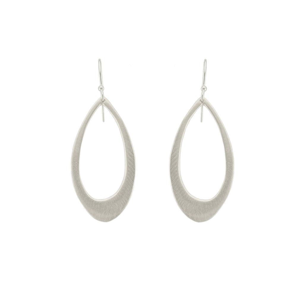 Pair of silver hoop earrings on a white background