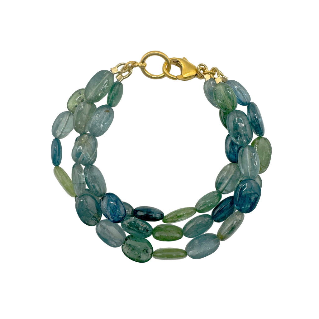 multi kyanite triple strand bracelet in vermeil