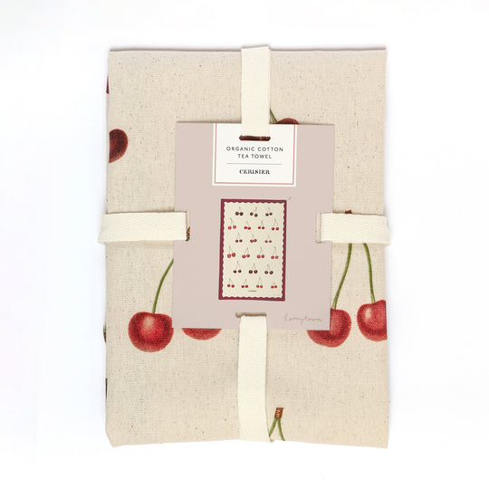 folded cherries tea towel
