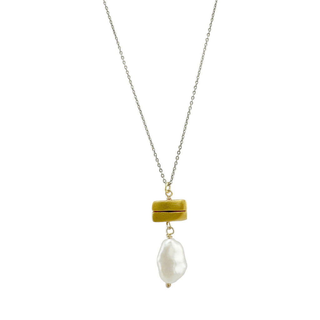 organic pearl w. two bars necklace in vermeil