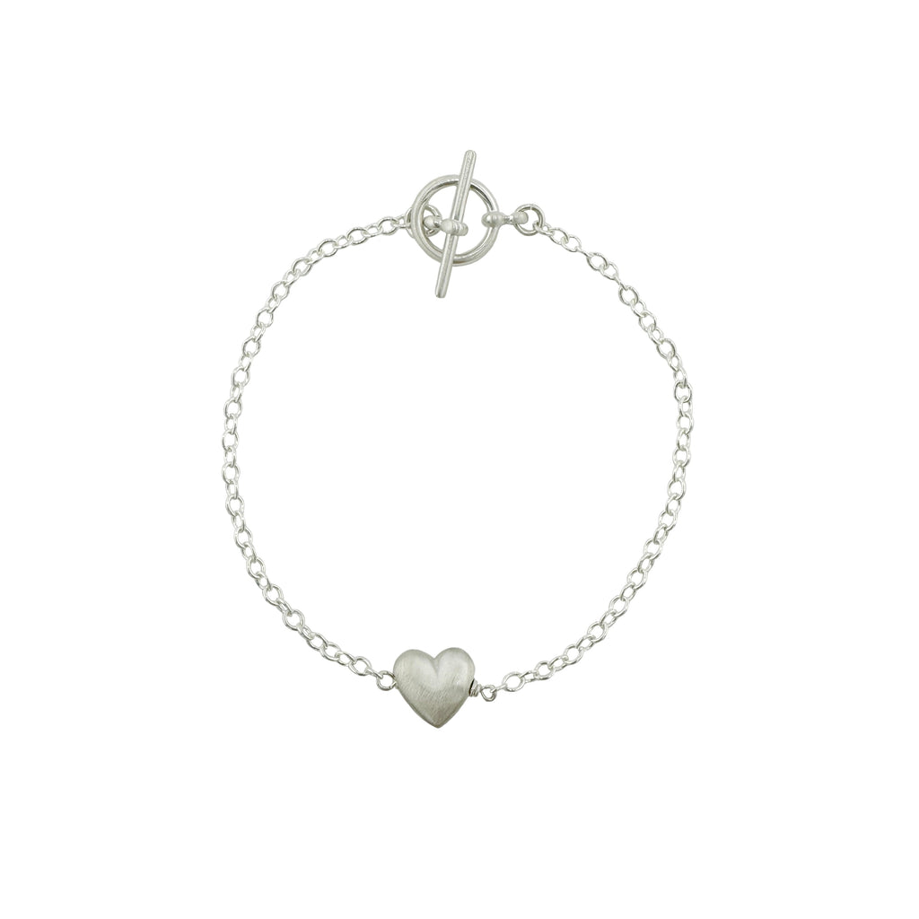 puffy heart bracelet in silver