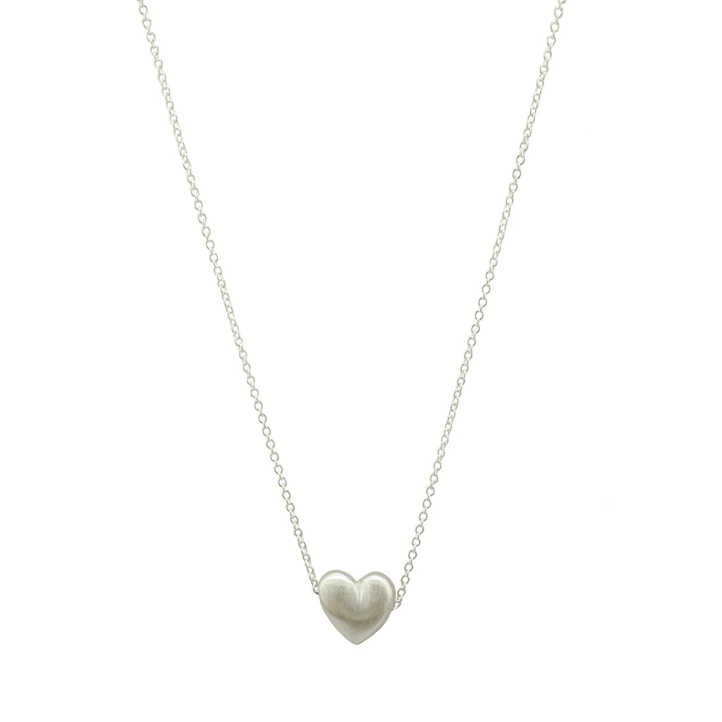 puffy heart necklace in silver