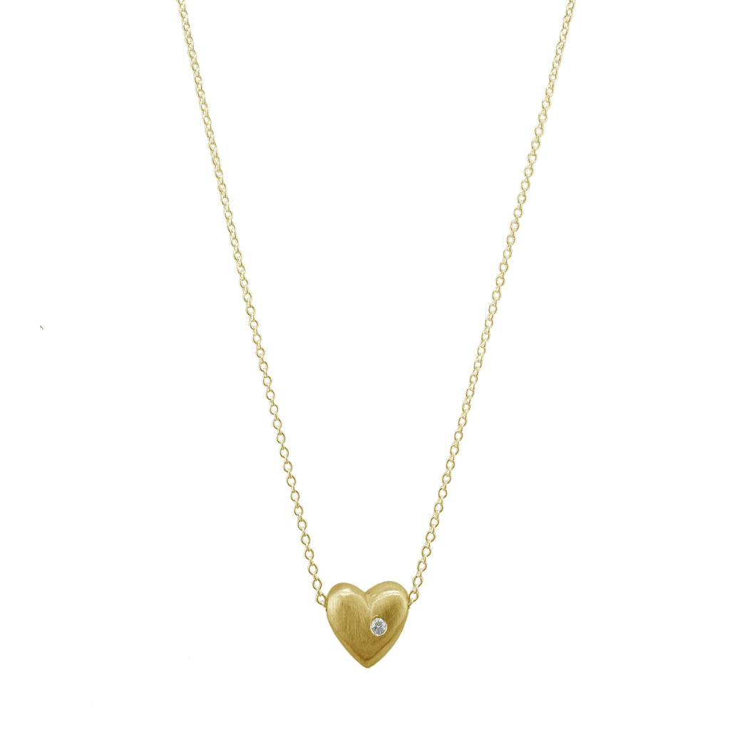 puffy heart w. diamond necklace in gold vermeil
