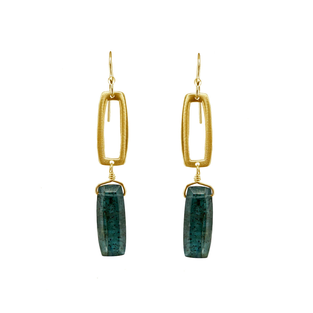 rectangle w. blue kyanite earrings in gold vermeil
