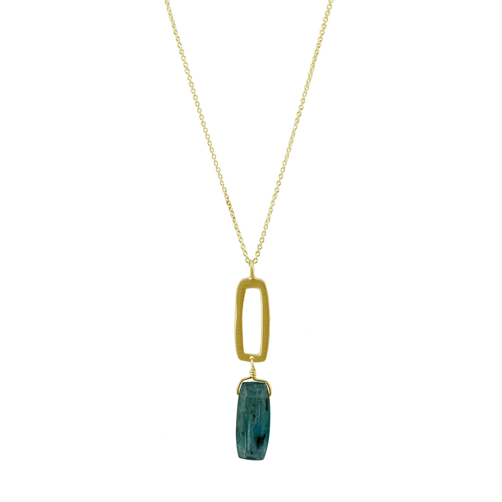 rectangle w. blue kyanite necklace in gold vermeil