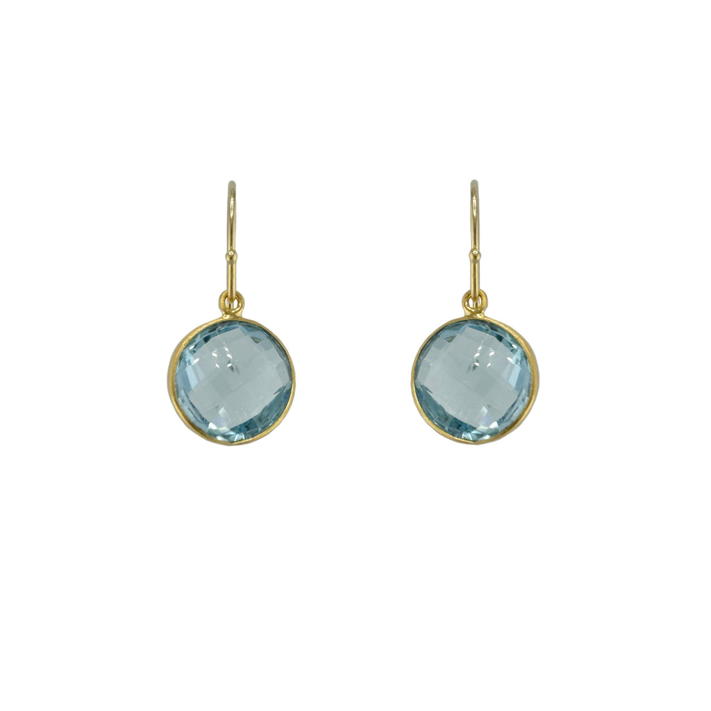 round swiss blue topaz earrings in gold vermeil